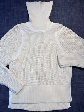 Helmut Lang Chunky Wool Turtleneck Sweater Ivory Cream Taped Seam Knit Womens M